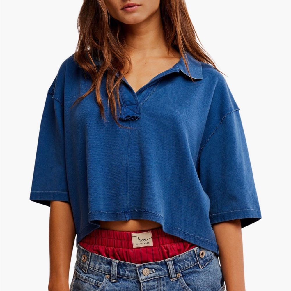 We The Free Navy Cropped Polo